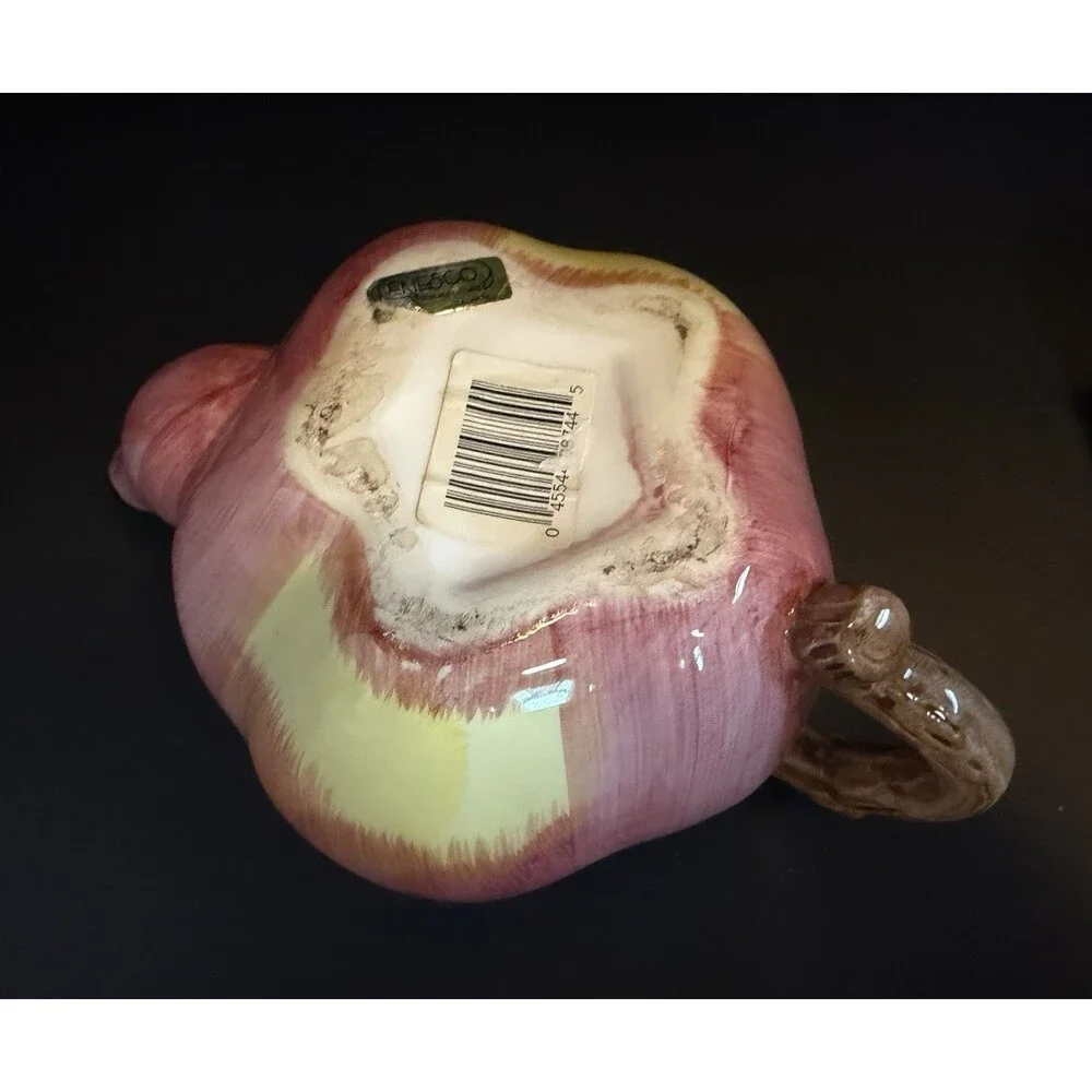 Vtg Enesco Ceramic Apple Teapot Pink Hand Painted Figural Fruit Lid Cottagecore